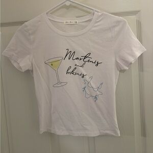 Amazing Lace White Crop Top with “Martini and Bikinis” Graphic
